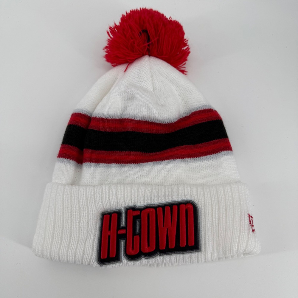 New Era NBA H-Town Youth Knit Pom Beanie Hat‎ White Red Black
